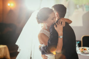 bride and groom at wedding reception