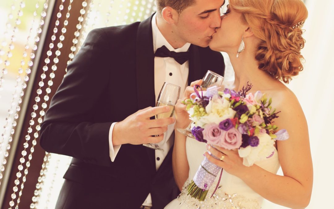 champagne bride and groom