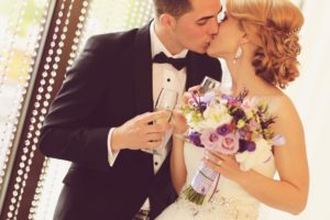 champagne bride and groom
